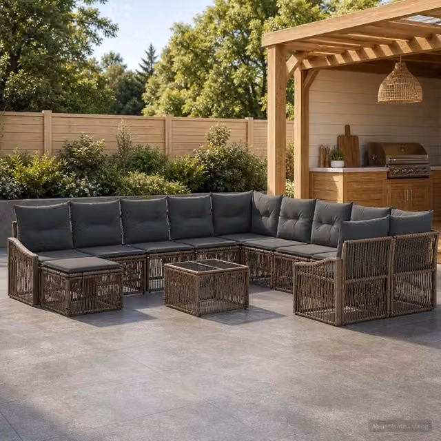 Set Divano da Giardino 12 Pezzi vidaXL Grigio con Cuscini e Tavolino in Polyrattan e Metallo – 1