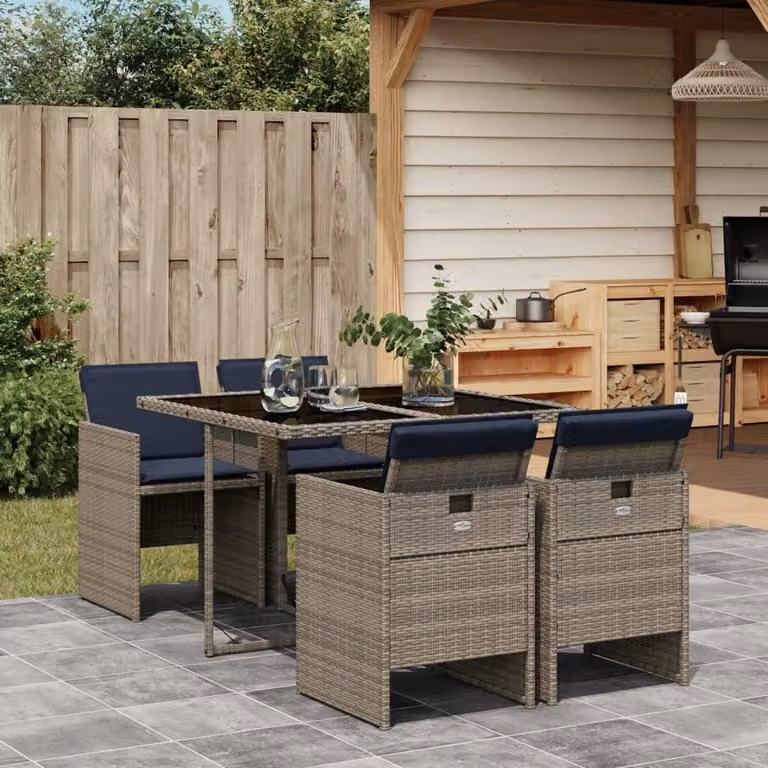 Maison Exclusive - Set da pranzo da giardino da 5 pezzi con cuscini, grigio, polyrattan