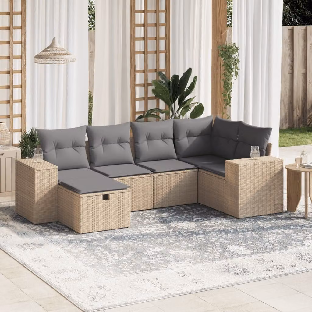 vidaXL Set Divano da Giardino a L 6 pz con Cuscini Beige e Grigio in Polyrattan e Acciaio – 1