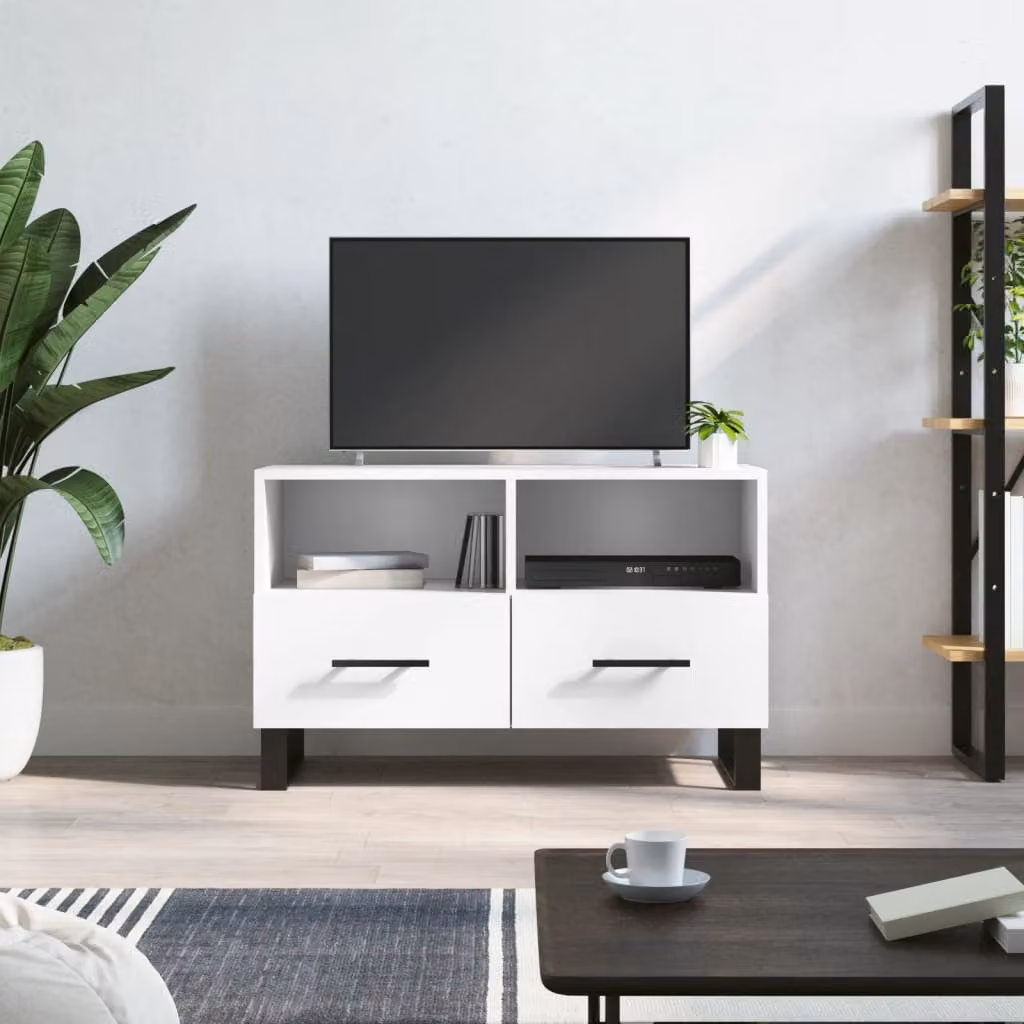 vidaXL Mobile Porta TV Bianco in Legno e Metallo L: 80 cm, P: 36 cm, H: 50 cm