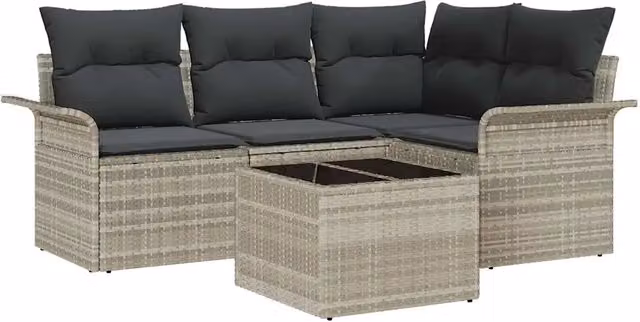 Set Divano da Giardino 5 pz | Set Salotto da Giardino Grigio chiaro polyrattan