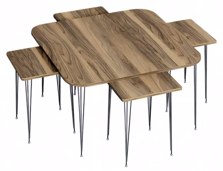 Brauner Holz-Couchtisch mit Beistelltischen im eleganten Stil
