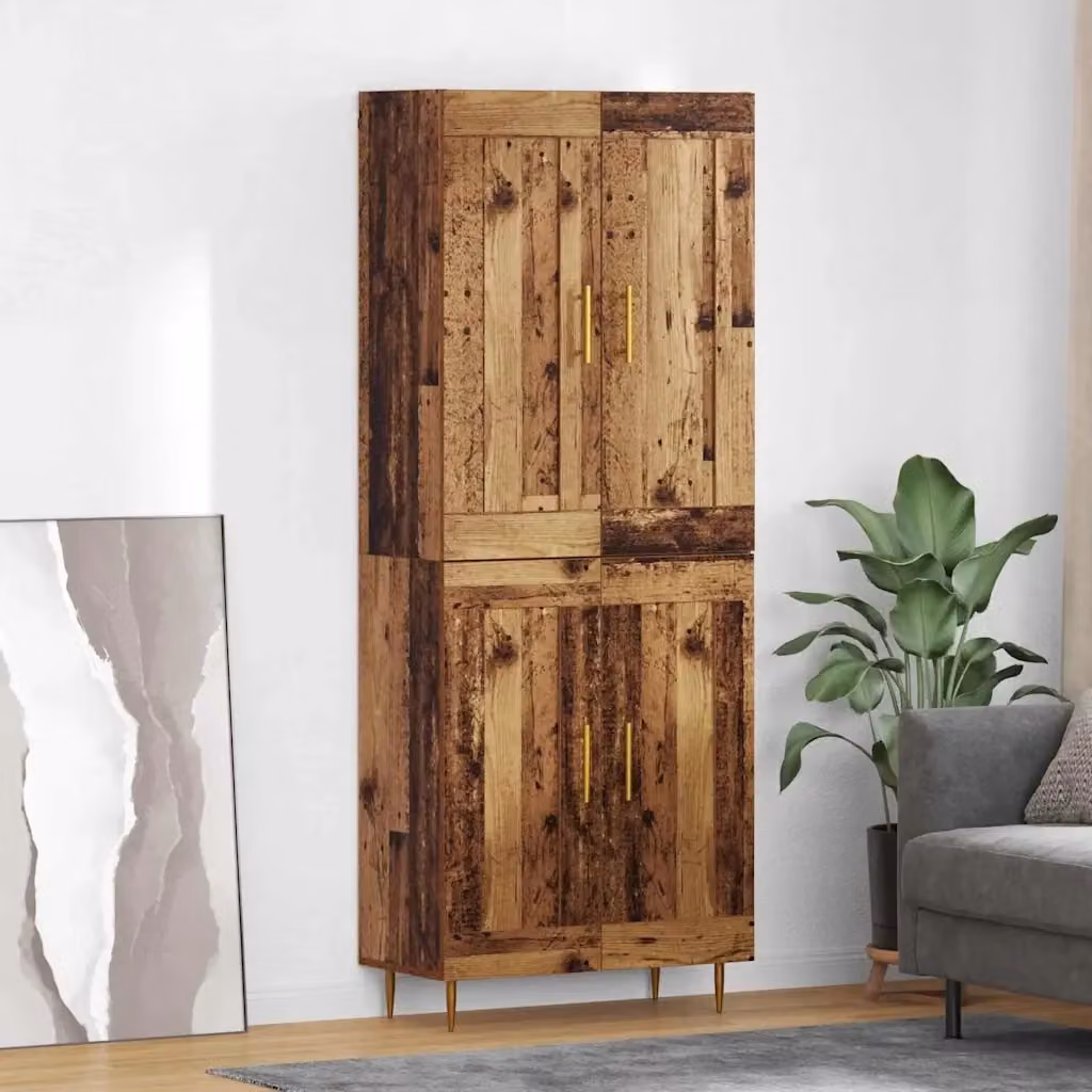 Credenza Buffet in Legno Multistrato con Finitura Legno Vecchio e Dettagli Oro, L: 69,5 cm, P: 34 cm, H: 180 cm – 2