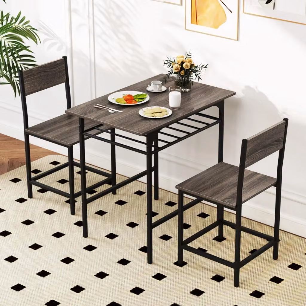 Set da pranzo Design Mania composto da tavolo rettangolare e 3 sedie con struttura in metallo e ripiano in legno, stile industrial, Grigio e Nero – 2