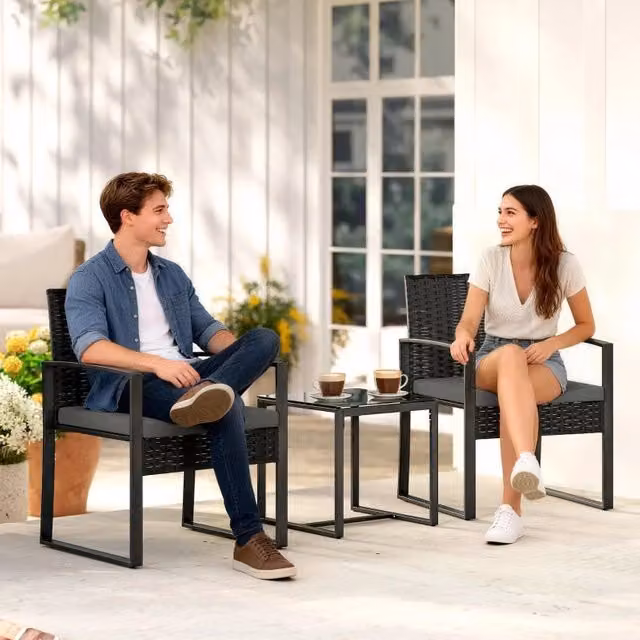 Set da bistrot da giardino per 2 con tavolino e cuscini sfoderabili in acciaio grigio