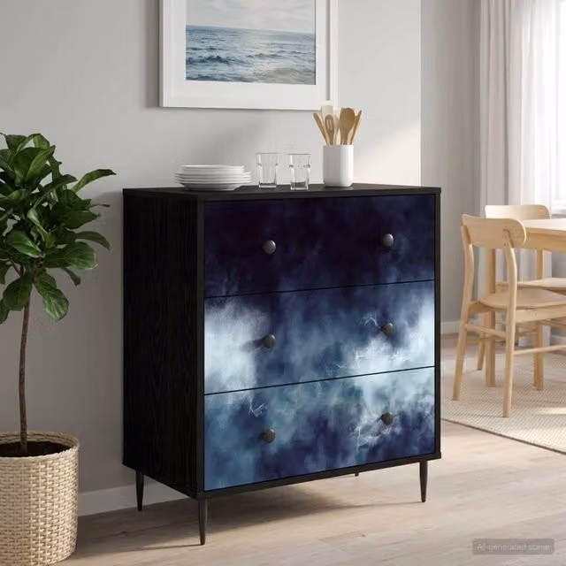 Cassettiera RAALTE vidaXL con stampa marmo blu e nero, design moderno in MDF e metallo, L: 66 cm, P: 36,5 cm, H: 76 cm – 1