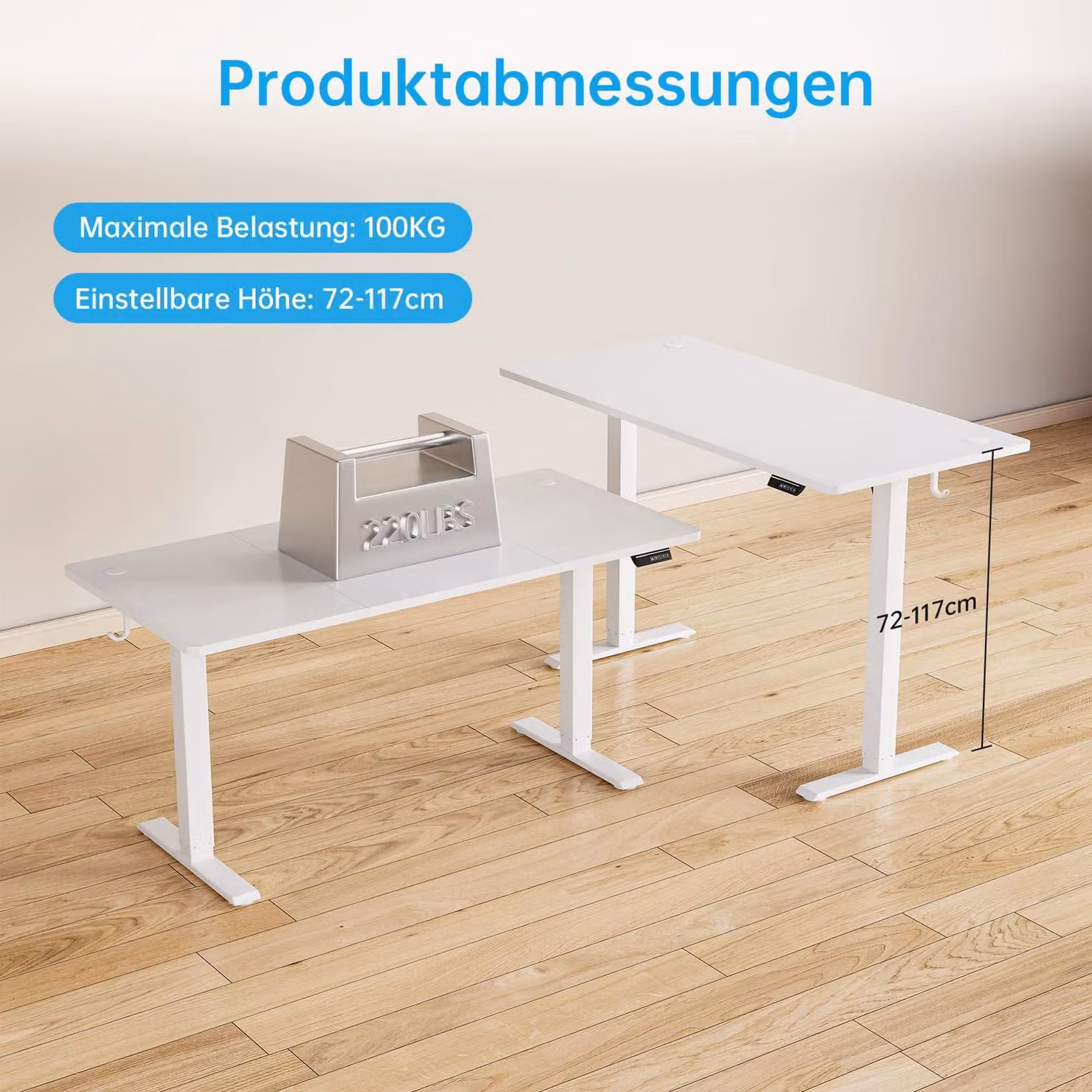 Scrivania elettrica regolabile con motore, dimensioni 140x70 cm, scrivania per lavoro in piedi, colore bianco