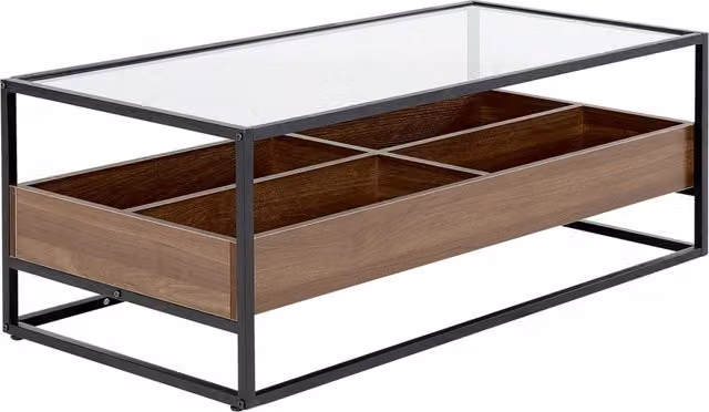 Tavolino rettangolare moderno BELIANI con piano in vetro nero e struttura in metallo marrone L: 110 cm, P: 55 cm, H: 42 cm – 1