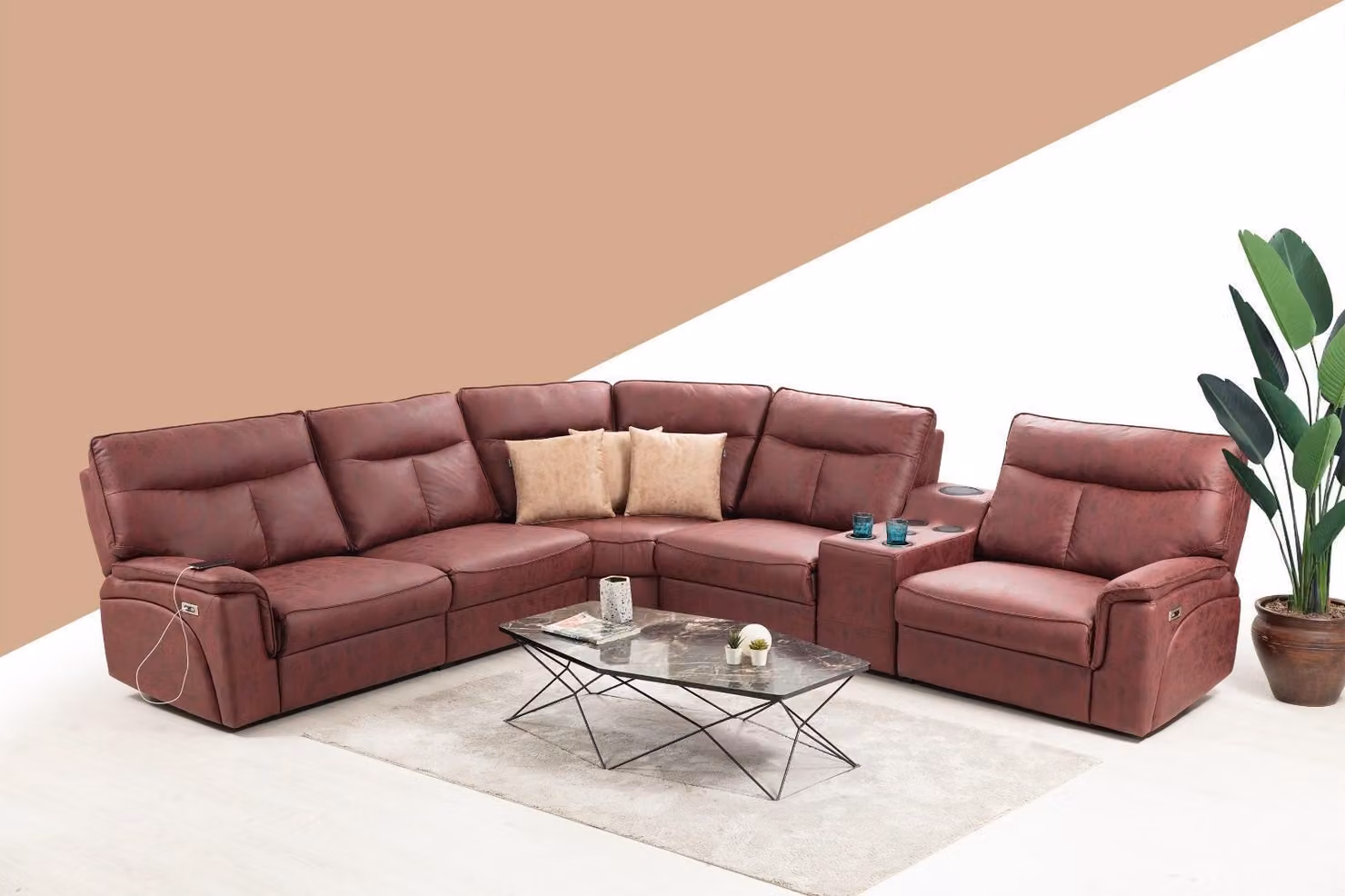Ecksofa L-Form Design Wohnzimmer Luxus Sitzmöbel Modern Rot Polstermöbel