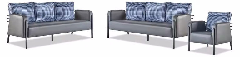 Sofa-Set Grau Blau Ledersofa 3-Sitzer Sessel Modern 1-Sitzer Leder Textil