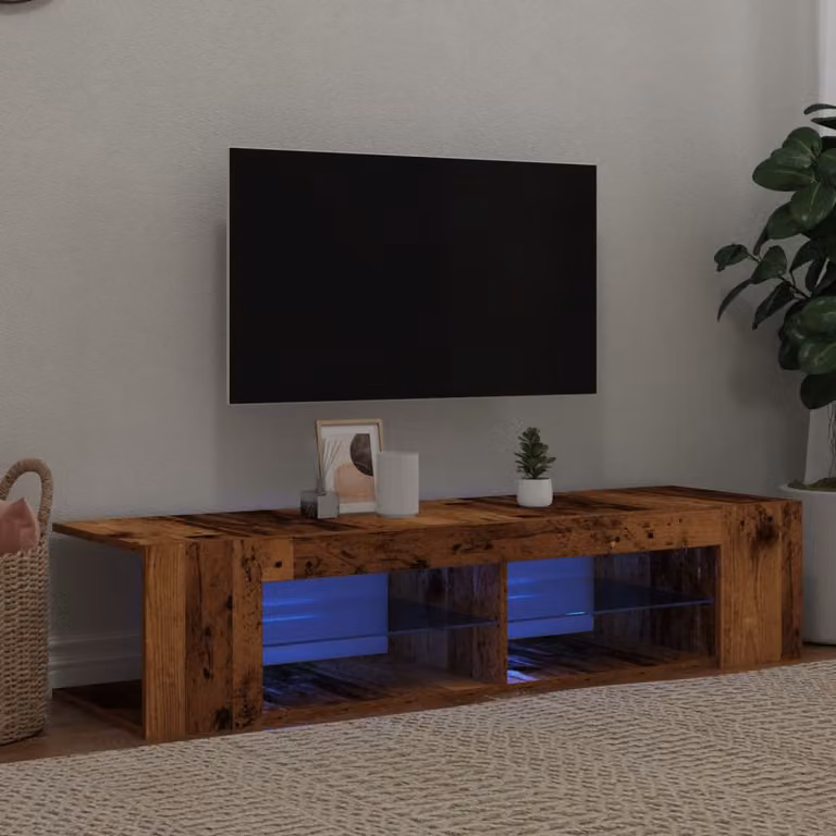 Mobile Porta TV vidaXL con LED in Legno Antico Marrone L: 135 cm, P: 39 cm, H: 30 cm