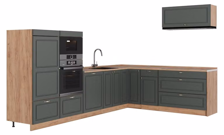 Cucina angolare completa Vicco Fame-Line Verde-oro rustico/Rovere dorato 327 x 227 cm, PL Rovere, Model 64397