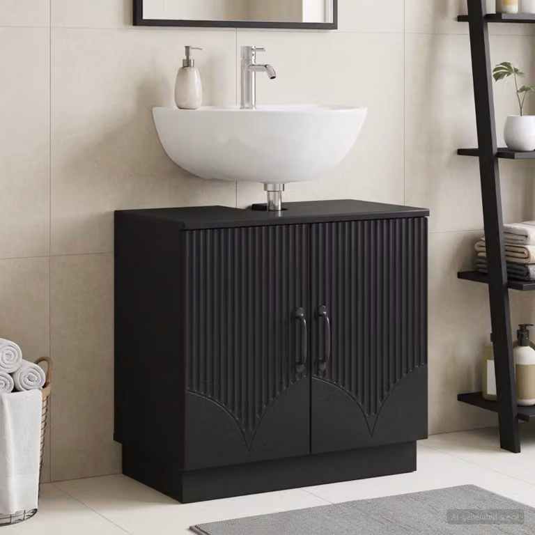 Armadio per lavabo da bagno vidaXL HOORN nero moderno con ante a battente L: 59,5 cm, P: 31,5 cm, H: 56 cm