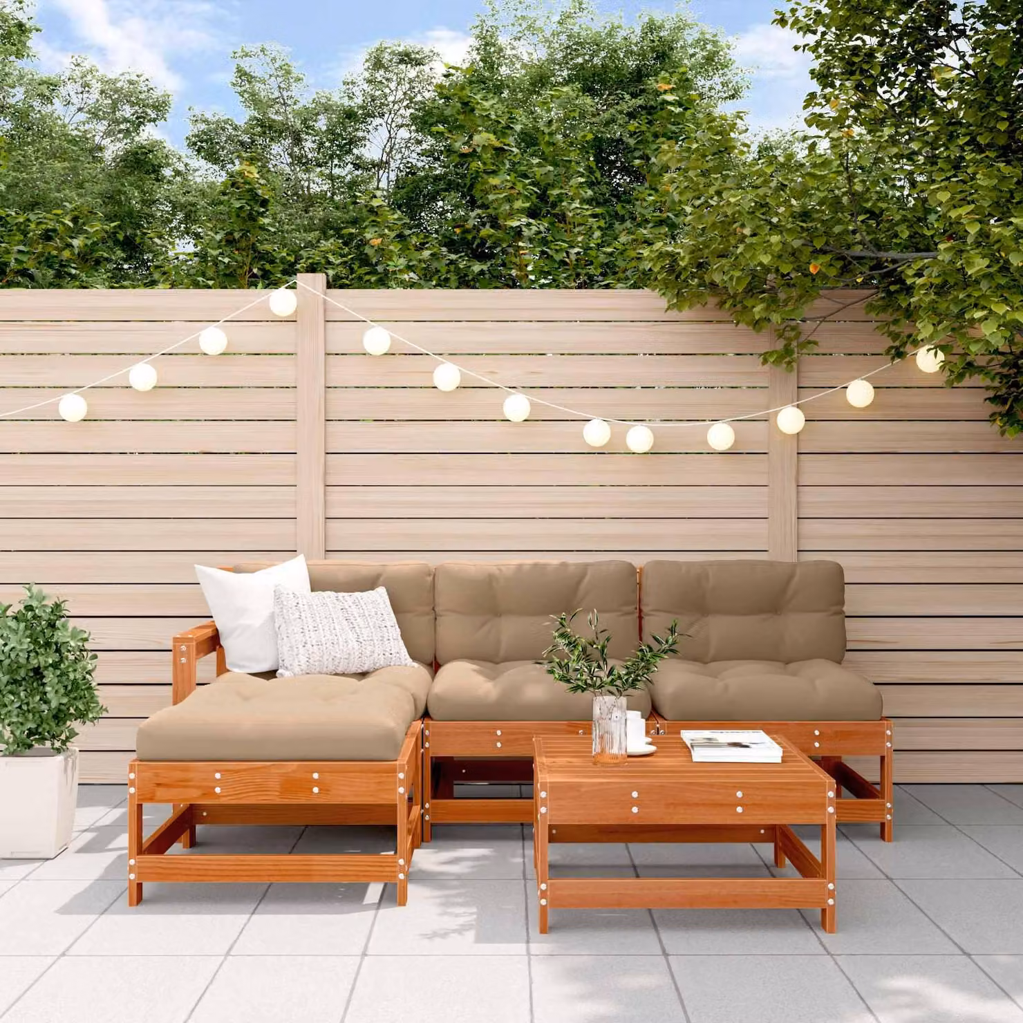 Maison Exclusive - Set da lounge per giardino, 5 pezzi, color cera, in legno di pino, per 4 persone