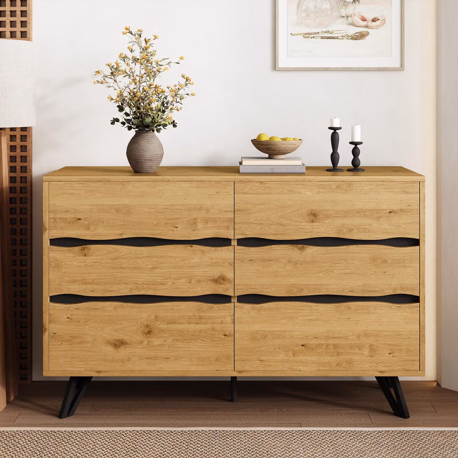 Credenza effetto legno 120×40×75,5 cm, 6 cassetti, per soggiorno e sala da pranzo