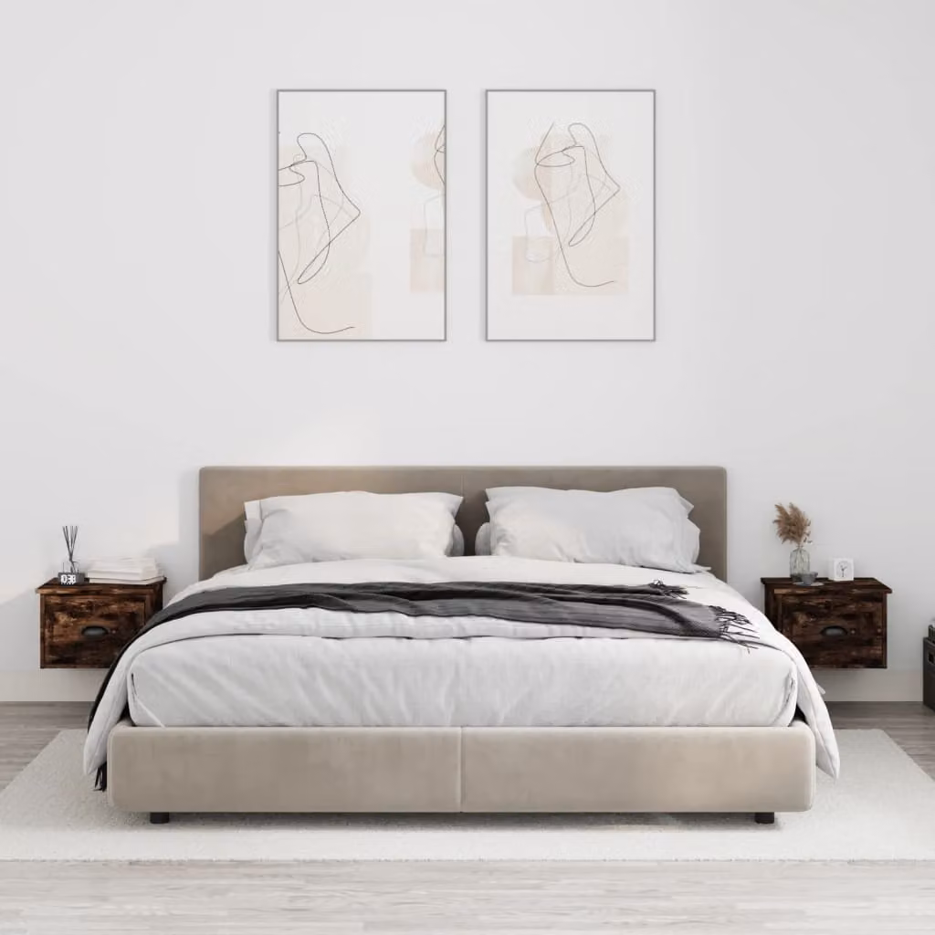 Set di 2 comodini da parete moderni vidaXL in legno Rovere Fumo L: 41,5 cm, P: 36 cm, H: 28 cm