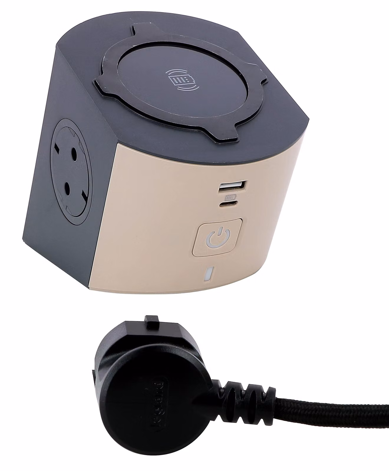 Multipresa Legrand 694500 con ricarica wireless / 2 prese / 1 USB-A - 1 USB tipo C / color taupe e nero