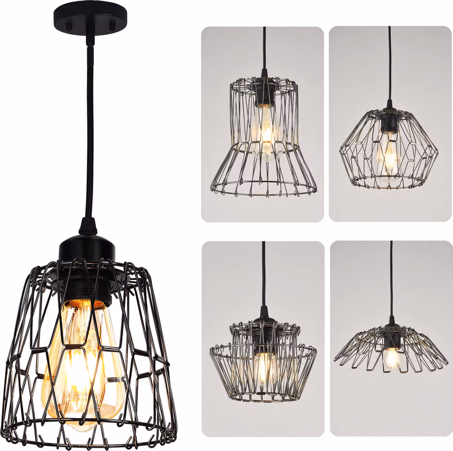 Lampada a sospensione E27 in stile retrò con paralume in metallo, deformabile e regolabile in altezza; lampada da soffitto per sala da pranzo, soggiorno e ristorante (con lampadina a LED)