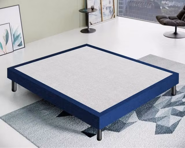 Letto Sommier Matrimoniale MaterassieDoghe in Tessuto Blu o Grigio con Struttura in Legno Massello L: 180 cm x P: 200 cm