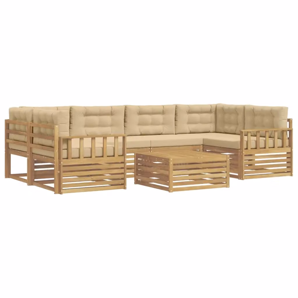 Set di divani da esterno moderno vidaXL in legno di acacia con cuscini bianco e beige – 2