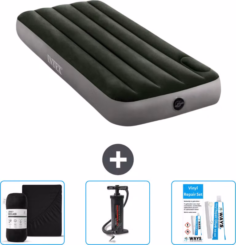 Letto gonfiabile Intex - 1 persona - 76 x 191 x 25 cm - verde - lenzuolo - pompa e kit di riparazione
