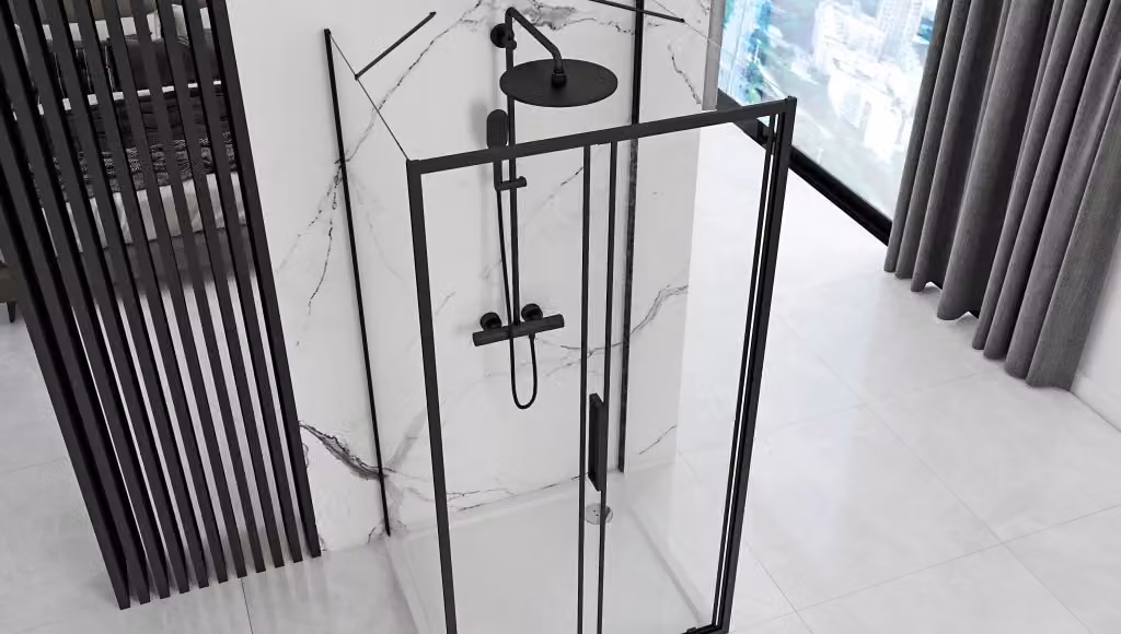 Cabina Doccia Angolare Rettangolare Rapid con Sistema Scorrevolte e Trattamento Easy Clean, Colore Nero, L: 160 cm, P: 80 cm – 2