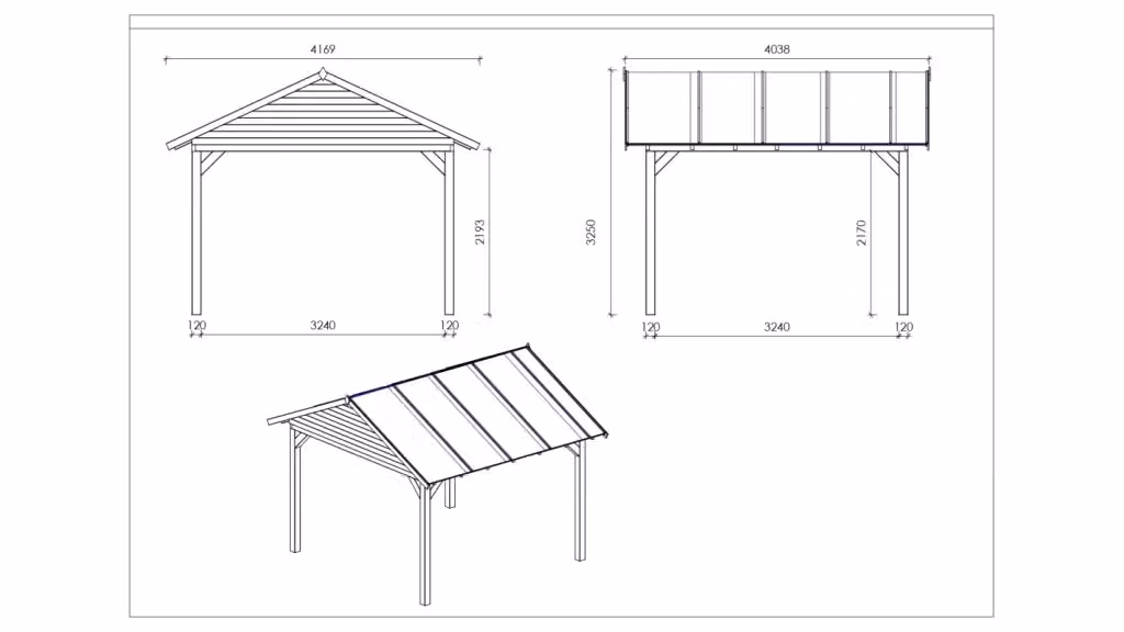 Gazebo da giardino in legno di abete impregnato ALTANKA ALT36 L: 404 cm, P: 417 cm, H: 325 cm, colore marrone e verde – 2