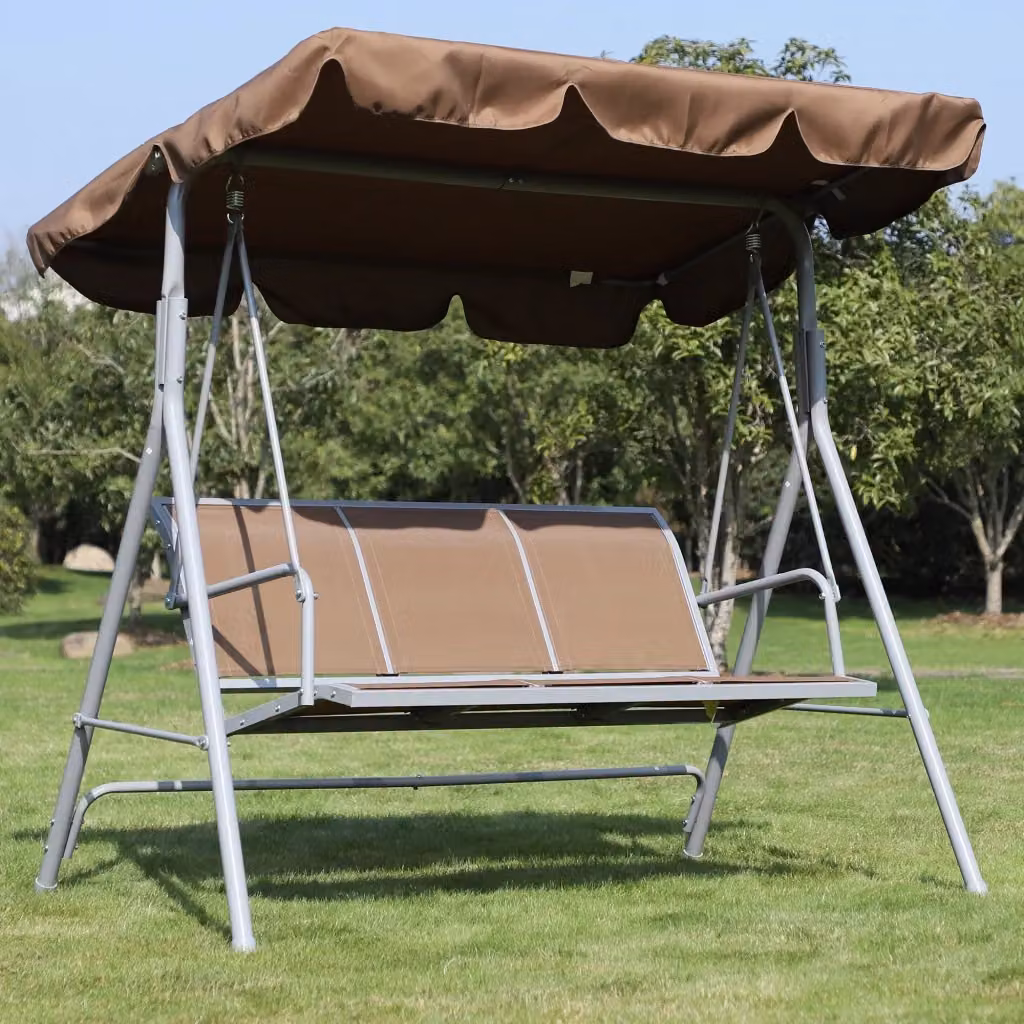 Dondolo da Giardino a 2 Posti GIORDANOSHOP in Acciaio Verniciato con Telo Parasole in Textilene Marrone e Argento L/P/H: 153 x 112 x 240 cm – 2