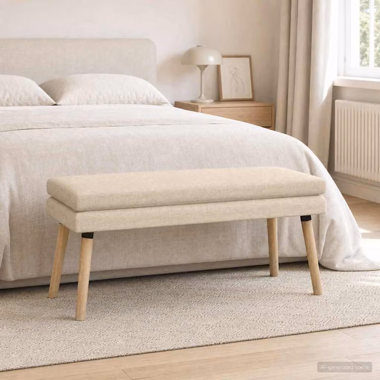 Panchina moderna vidaXL in legno e tessuto beige L/P/H: 110 x 40 x 47 cm