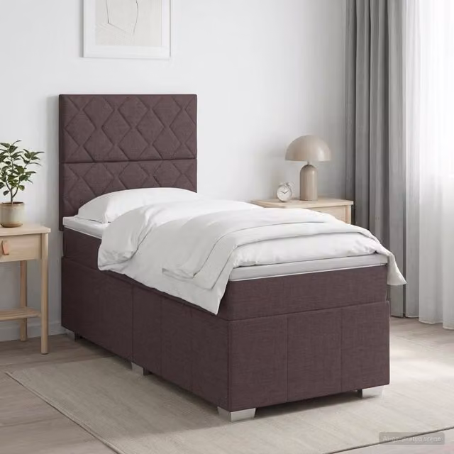 Letto box spring con materasso vidaXL in tessuto marrone e bianco, L/P/H: 200 x 90 x 76,5 cm – 1
