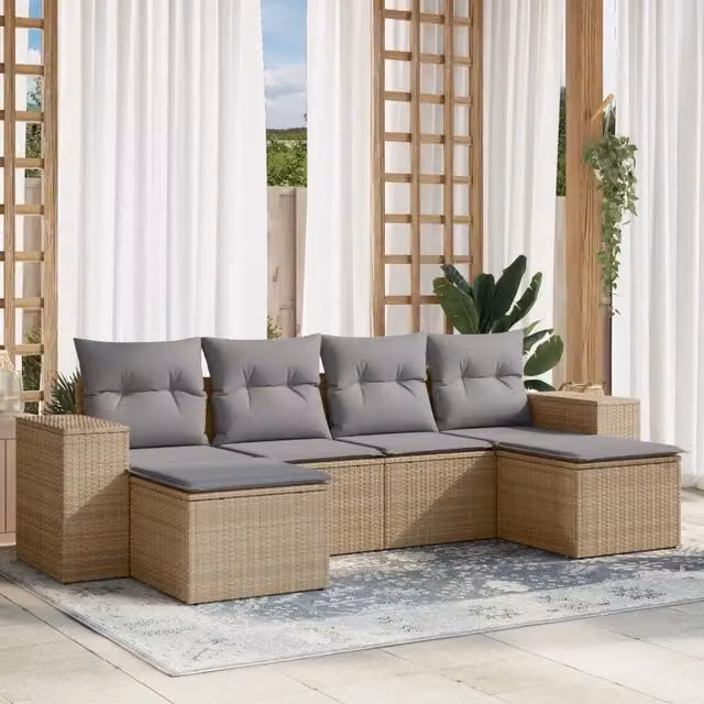 Set Divano da Giardino 6 pz con Cuscini Beige in Polyrattan 3222918