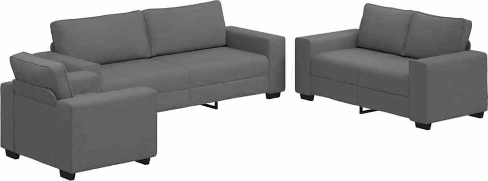 Set di Divani 3 pz con Cuscini Grigio Scuro in Tessuto