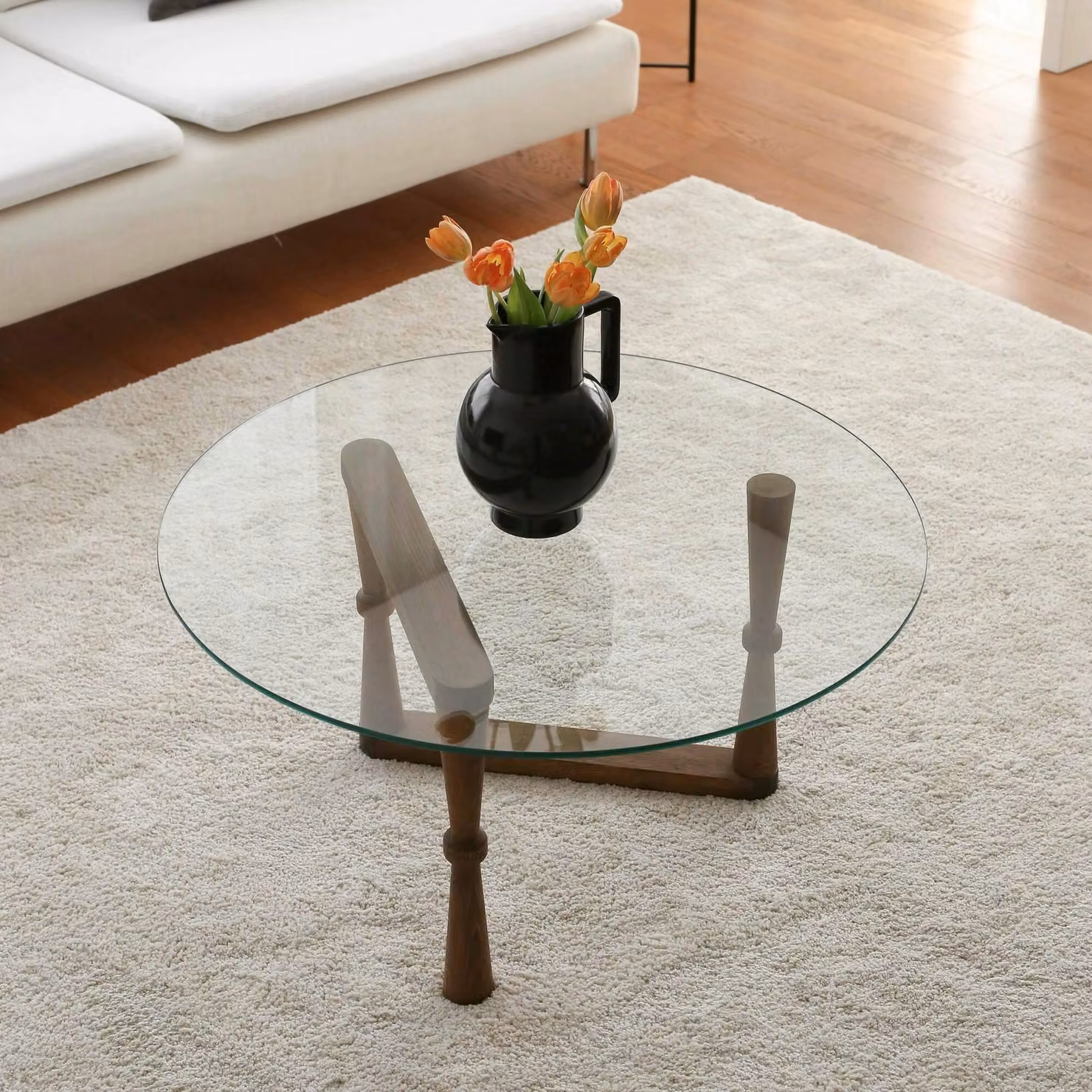 Belvi - Tavolino da Salotto, 80x80x41h cm Marrone Noce, Forma Rotonda