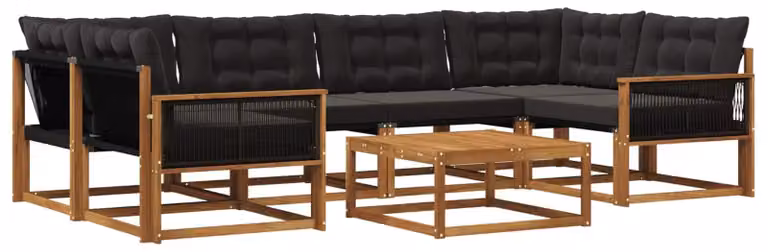 vidaXL Set da salotto da esterno, 7 pezzi, colore naturale e nero