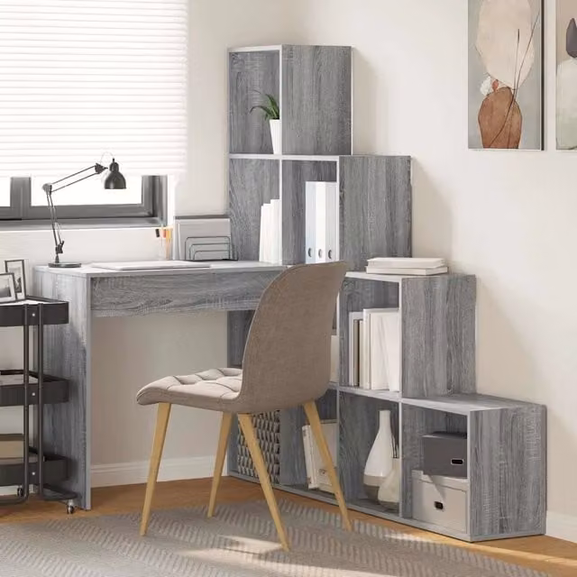 Scrivania ad angolo moderna vidaXL in MDF laminato grigio L: 149,5 cm, P: 101,5 cm, H: 149,5 cm – 1