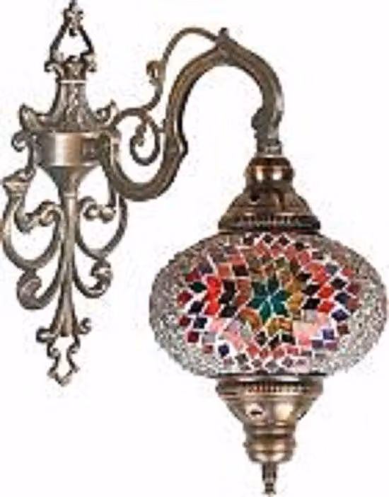 Lampada da parete orientale – Lampada a mosaico realizzata a mano in Turchia – Ø 20 cm, altezza 28 cm, LED E14 incluso