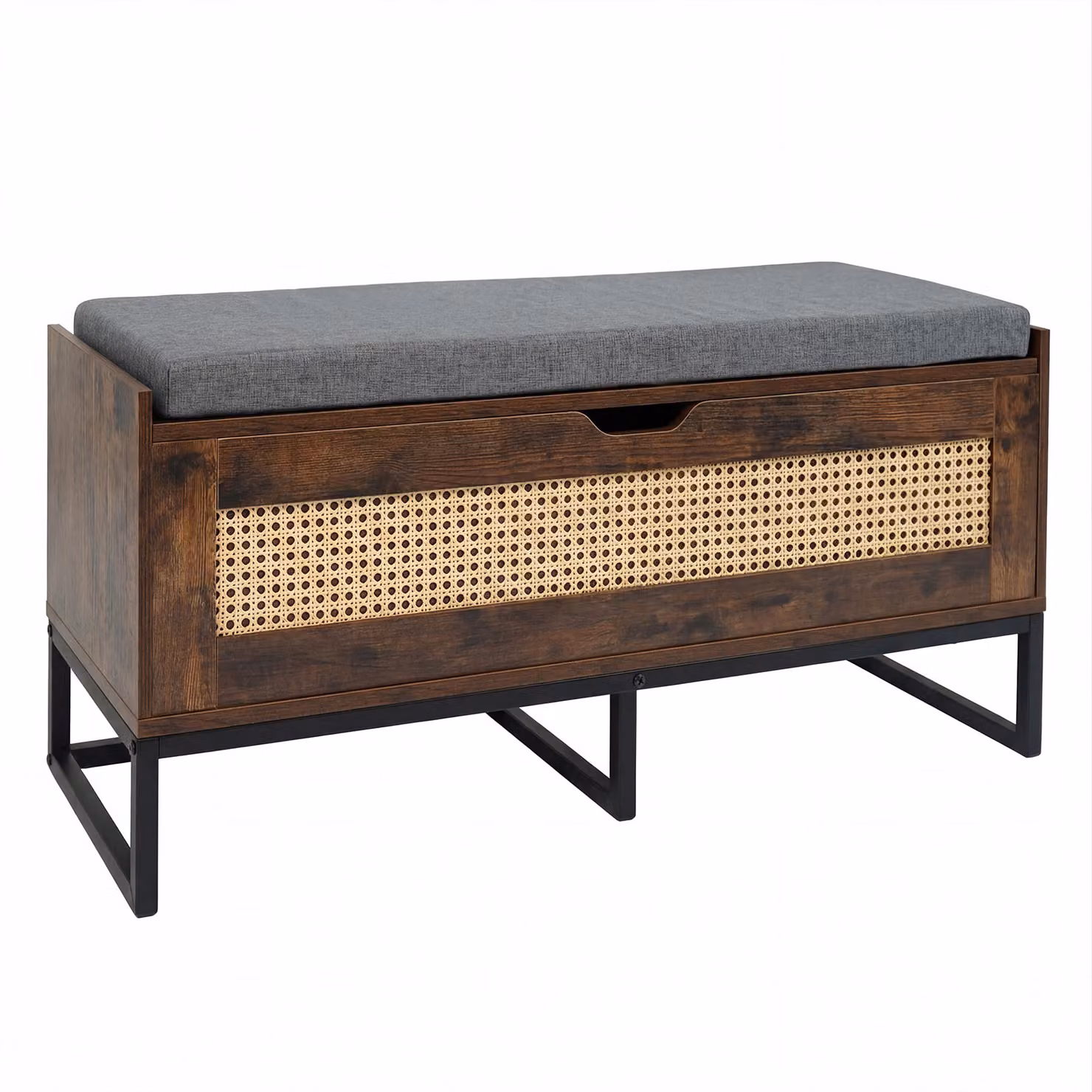 Panca porta scarpe e cassa portaoggetti con seduta imbottita in rattan e legno marrone Costway