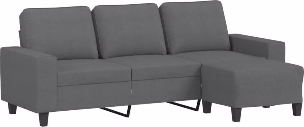 Divano a 3 Posti con Poggiapiedi Grigio Scuro 180cm in Tessuto