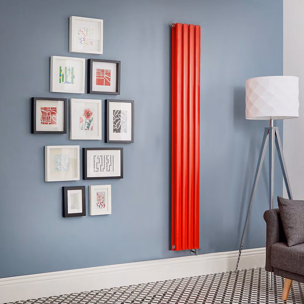 Radiatore Elettrico di Design Verticale Rosso (Siamese Red) - Pannello Singolo - 1600mm x 236mm - Senza Termostato - Revive