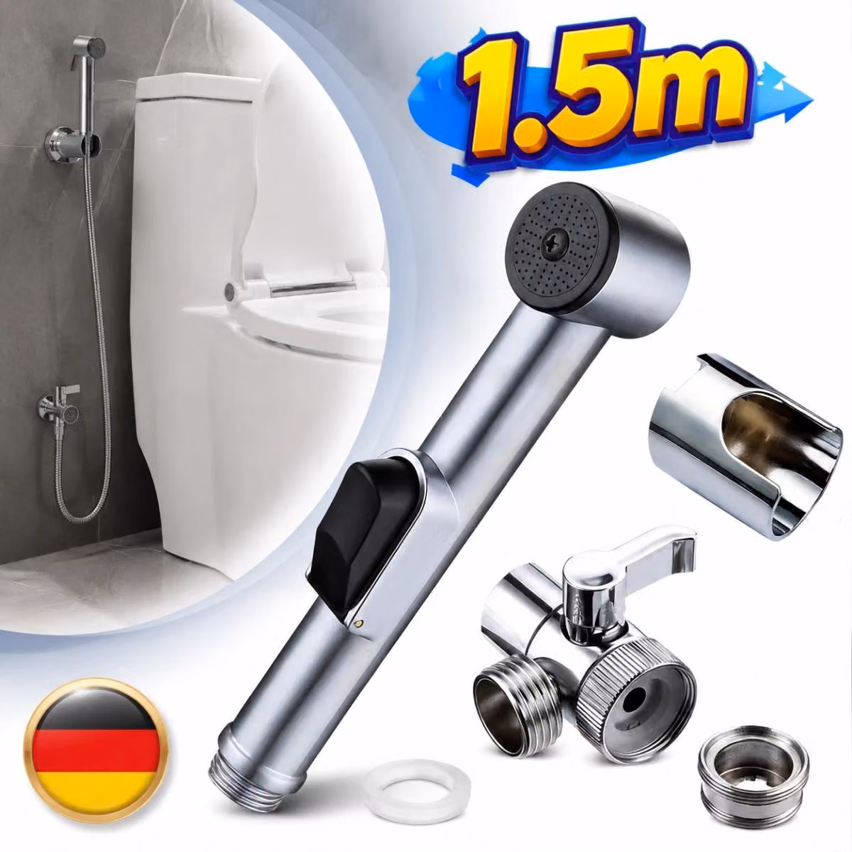 Set completo per bidet: soffione in acciaio inossidabile, rubinetto per lavabo, soffione per doccia e doccetta portatile con tubo flessibile
