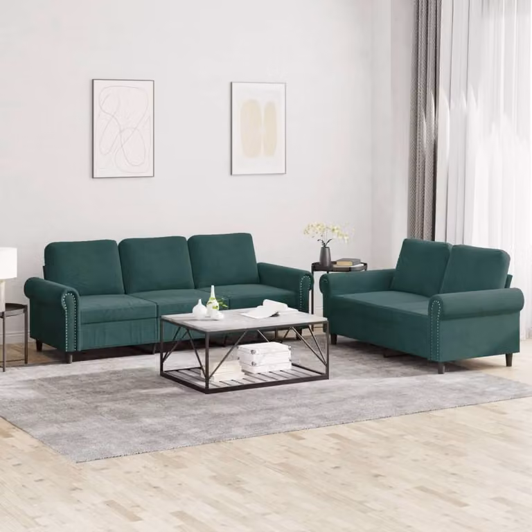 Maison Exclusive - Set divano a 2 posti con cuscini in velluto verde scuro