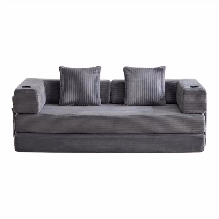 Divano modulare da pavimento - Divano ad angolo - Rivestito in corda - Larghezza superiore a 240 cm - Portabicchieri - Tasca laterale - Grigio scuro