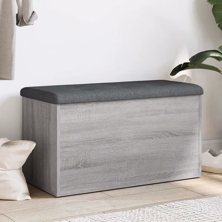 Panca portaoggetti e scarpiera vidaXL in legno e tessuto, colore grigio, L: 82 cm, P: 42 cm, H: 45 cm