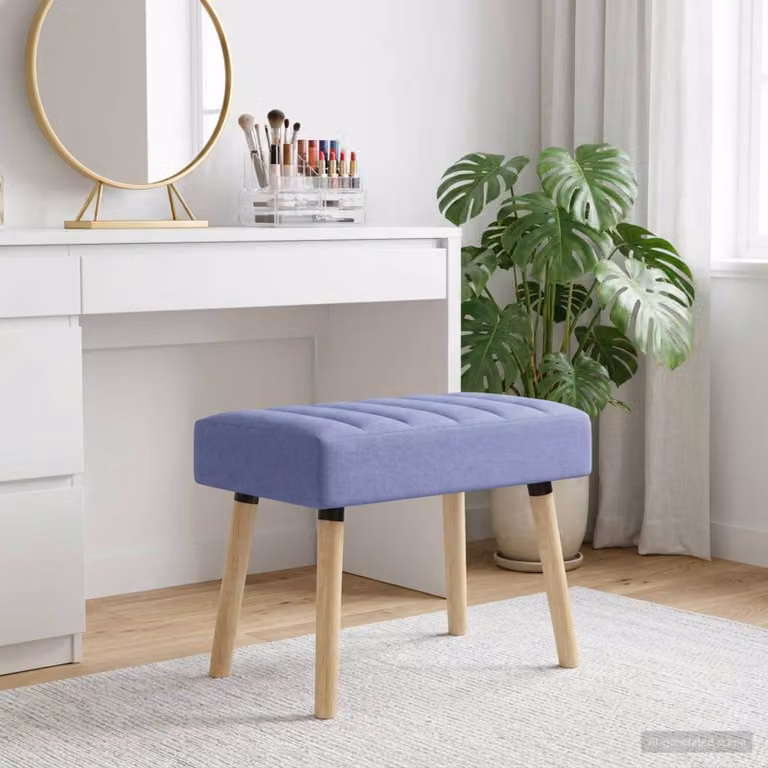 Panchina trapuntata a canale vidaXL in tessuto blu jeans con struttura in legno di gomma L: 60 cm, P: 40 cm, H: 45 cm