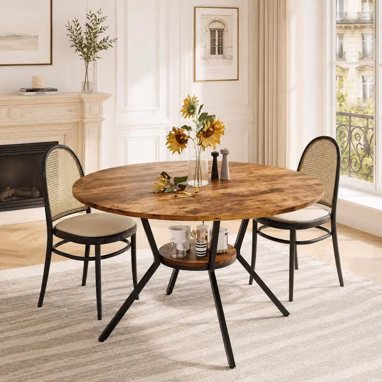Tavolo rotondo da pranzo - 120 cm di diametro, con spazio contenitivo - Marrone