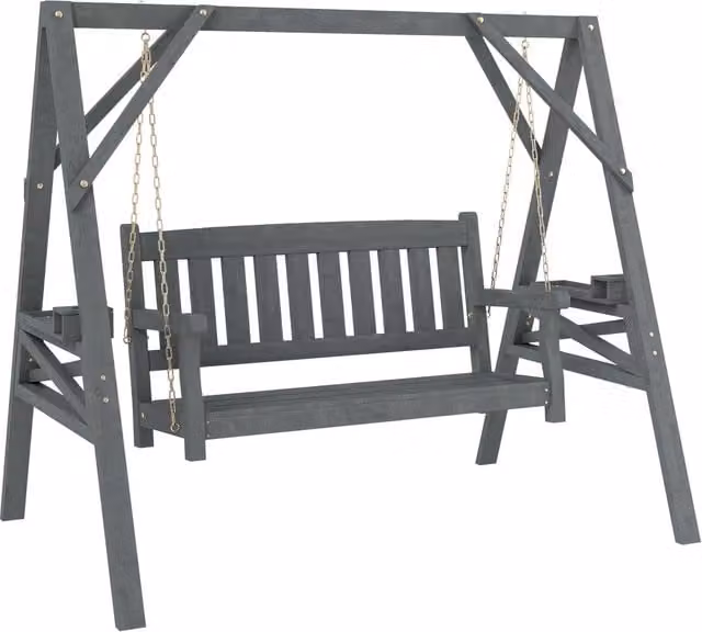Dondolo da giardino 2 posti ¨C Xylo ¨C legno grigio con portabicchieri e ripiani