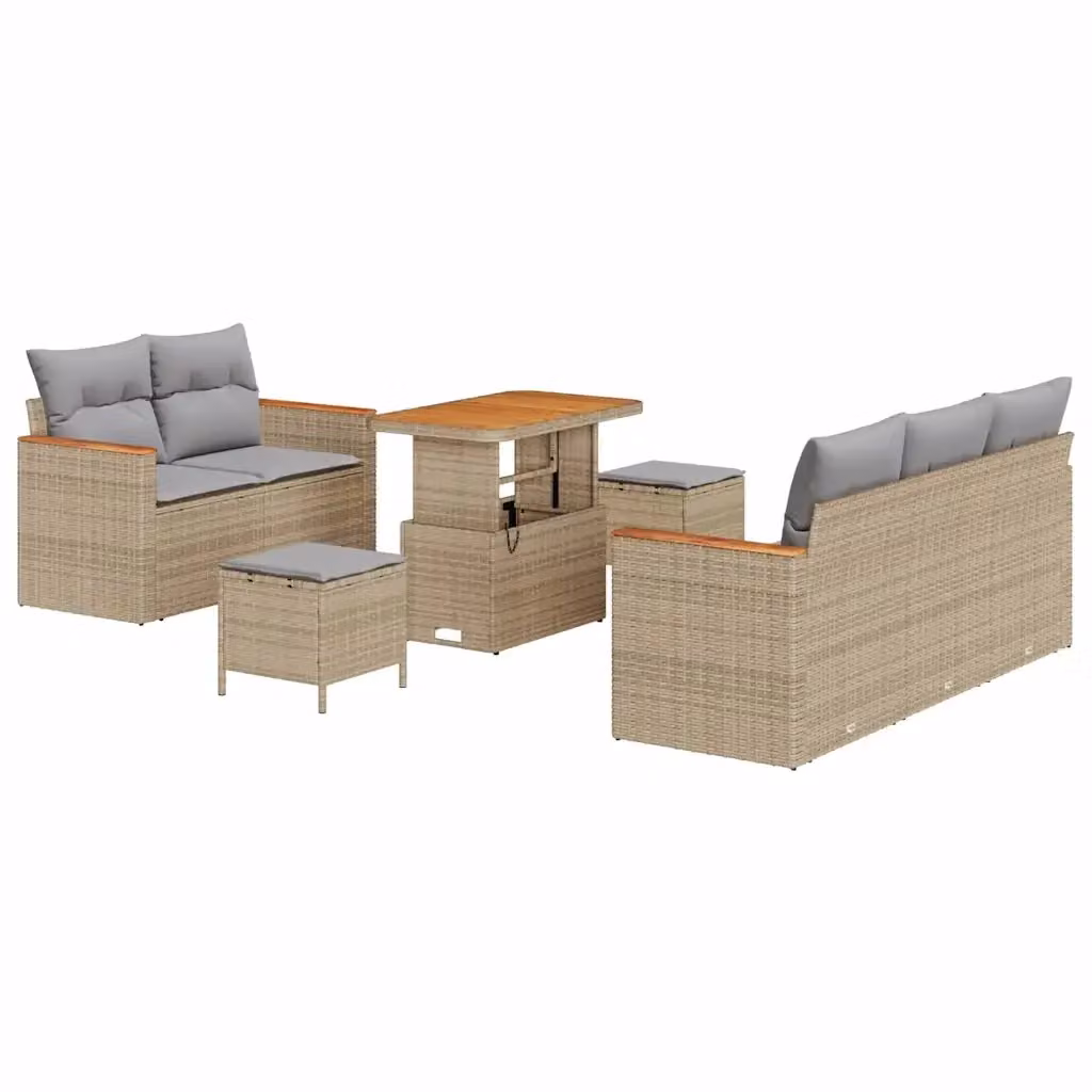 Set Divano da Giardino vidaXL 10 Pezzi a Forma di L con Tavolino e Pouf, Colore Beige e Grigio – 2