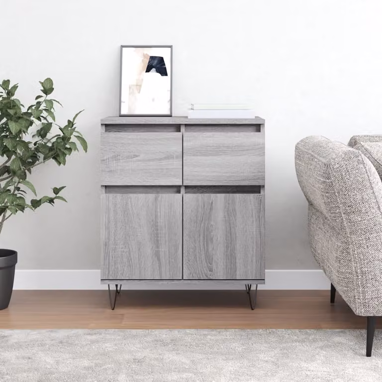 Credenza moderna vidaXL in legno multistrato e metallo, colore grigio, L: 60 cm, P: 35 cm, H: 70 cm