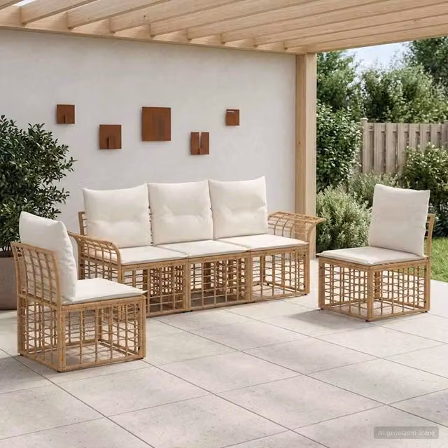Set di divani da esterno 5 pz Naturale e Bianco Crema 3437660