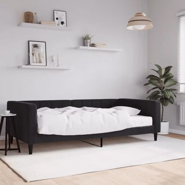 Divano Letto con Materasso-Sofa Letto-Daybed Nero 100x200 cm in Velluto 768143